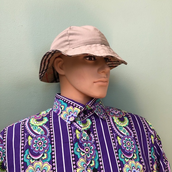 Burberrys of London Bucket Hat Size Medium Tan Beige, Check Inner, COA - Picture 4 of 10